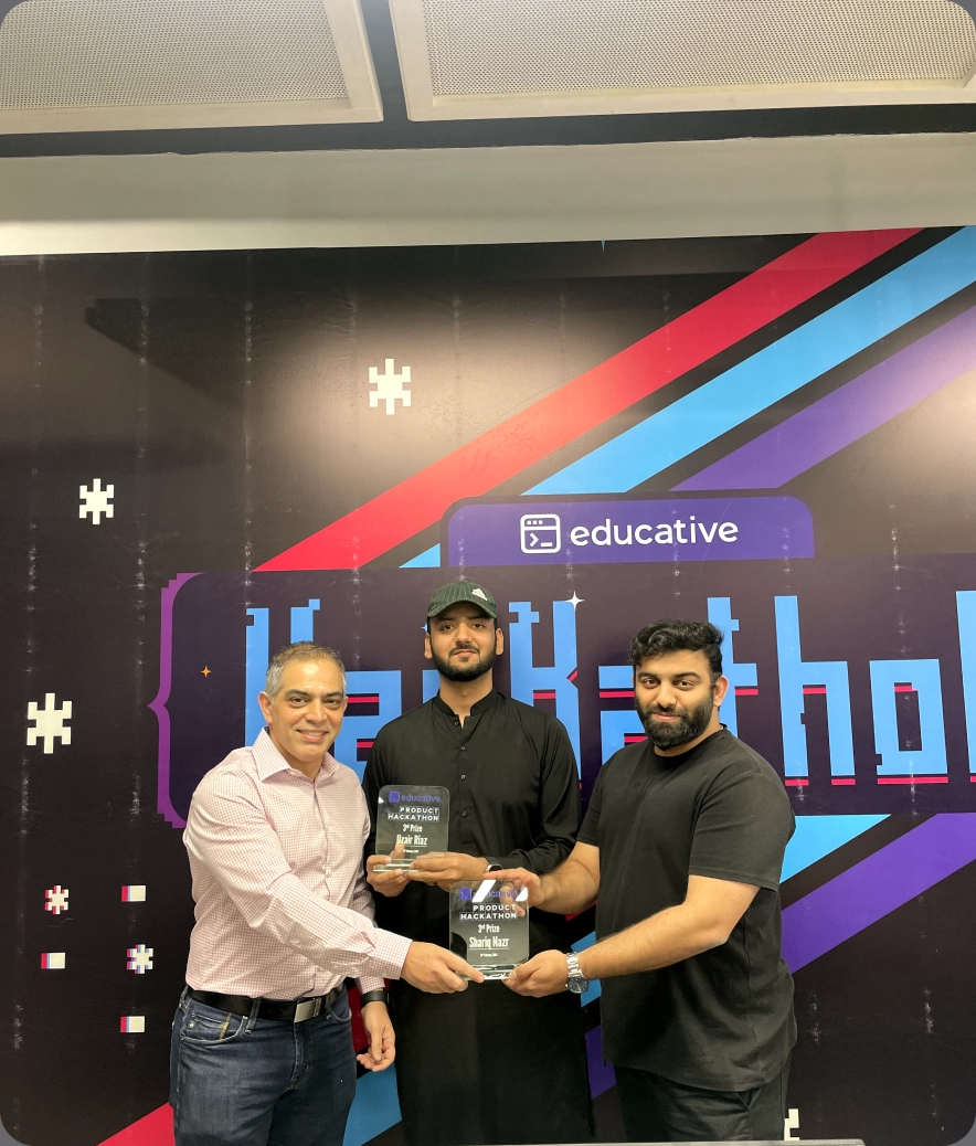Receiving an award at the Educative hackathon