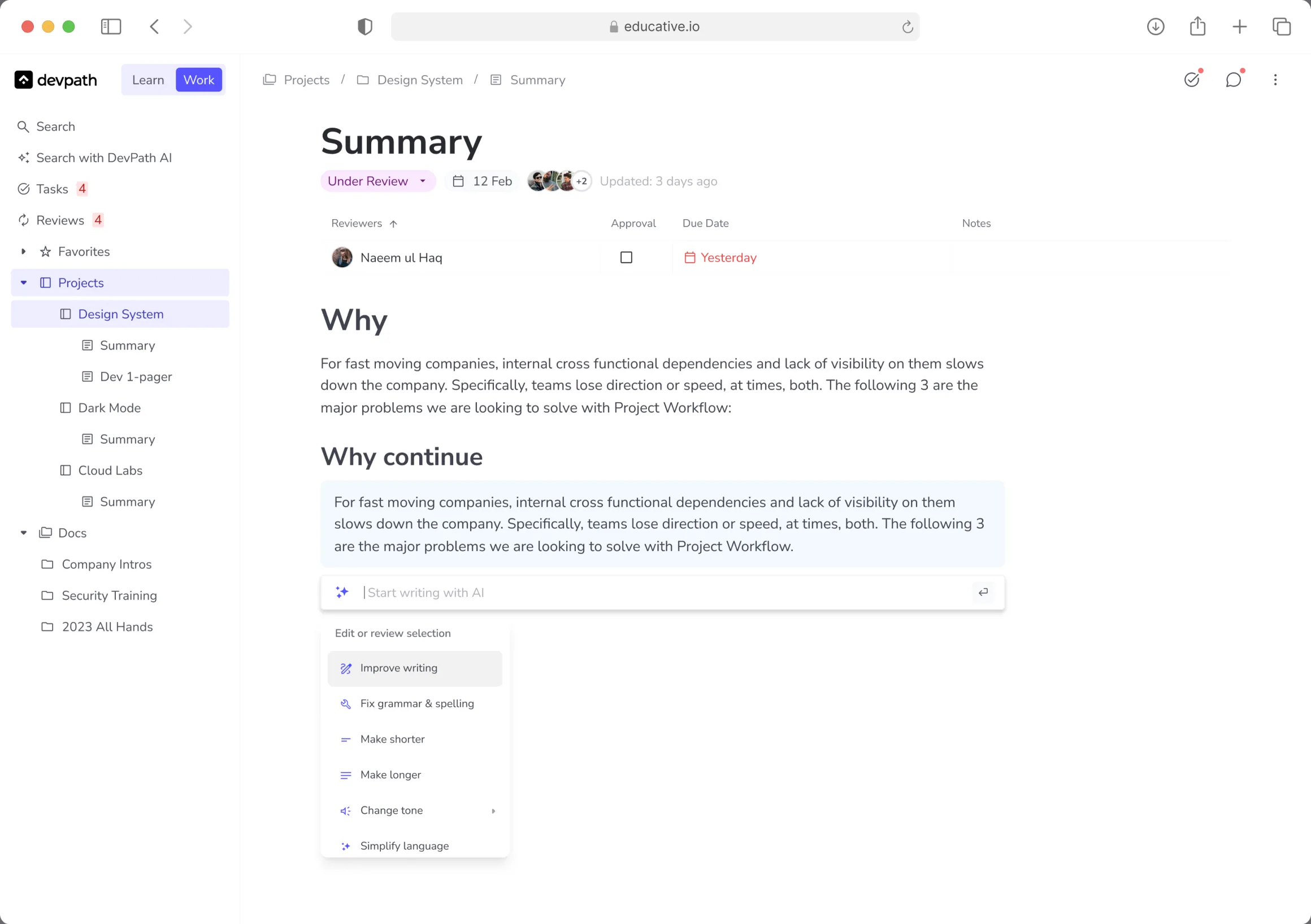 Ask with AI panel in the editor
