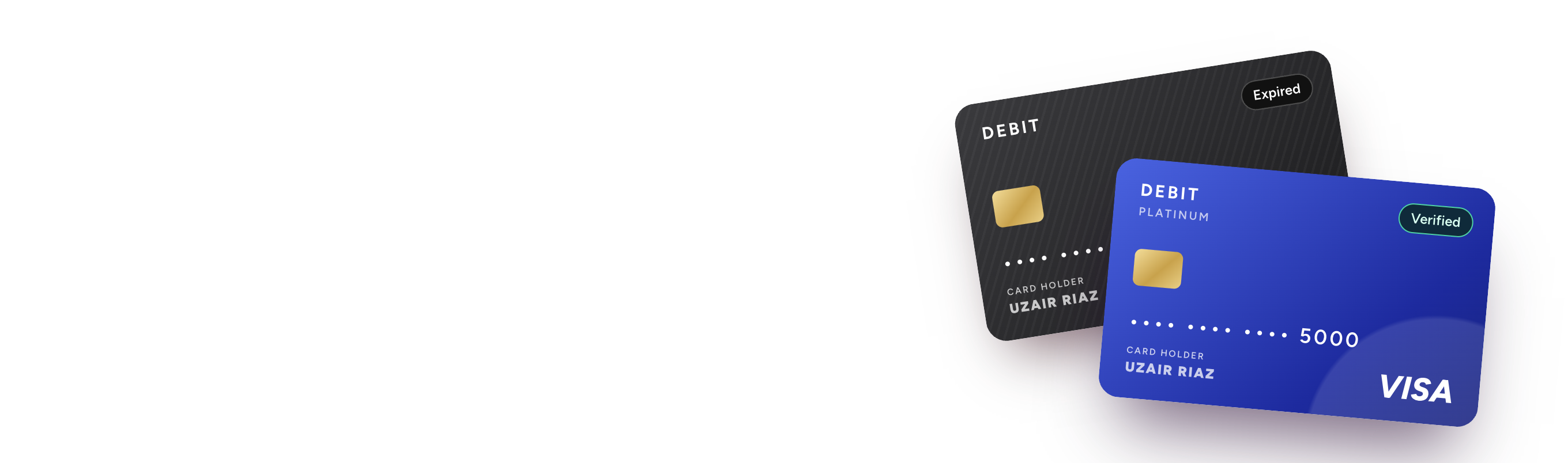 An expired debit card behind a new verified one