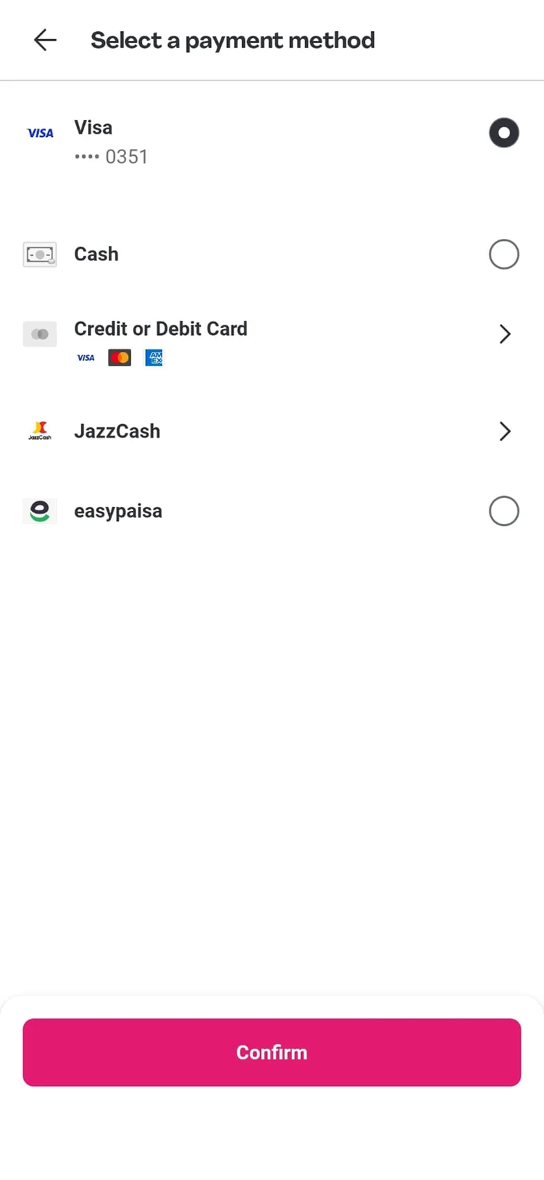 Checkout picker with a card listed like a saved one before any payment