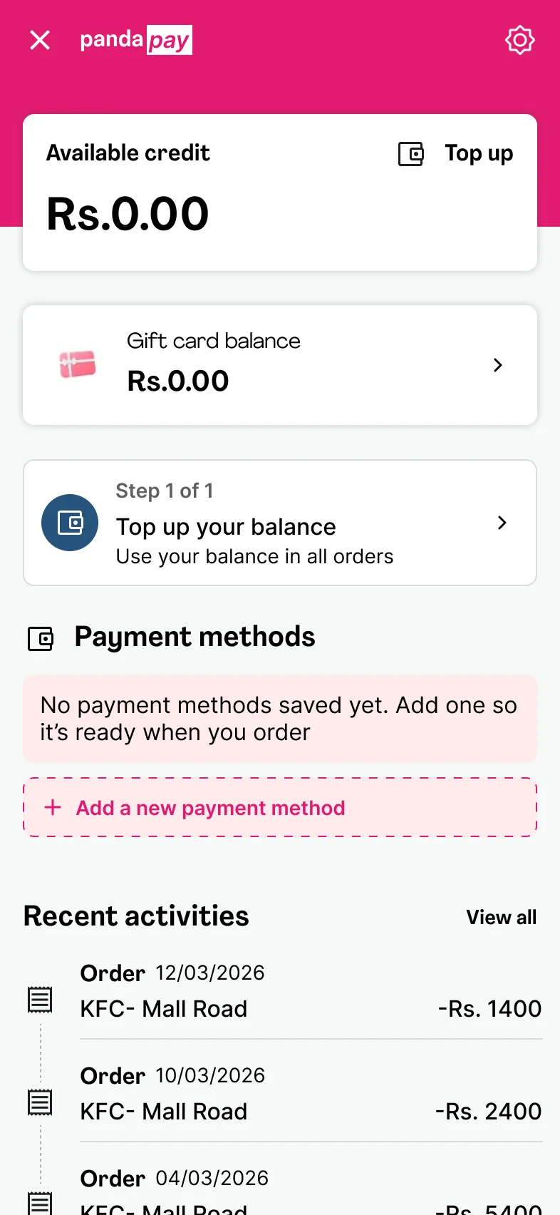 Proposed empty wallet with one Add button where the dead end was