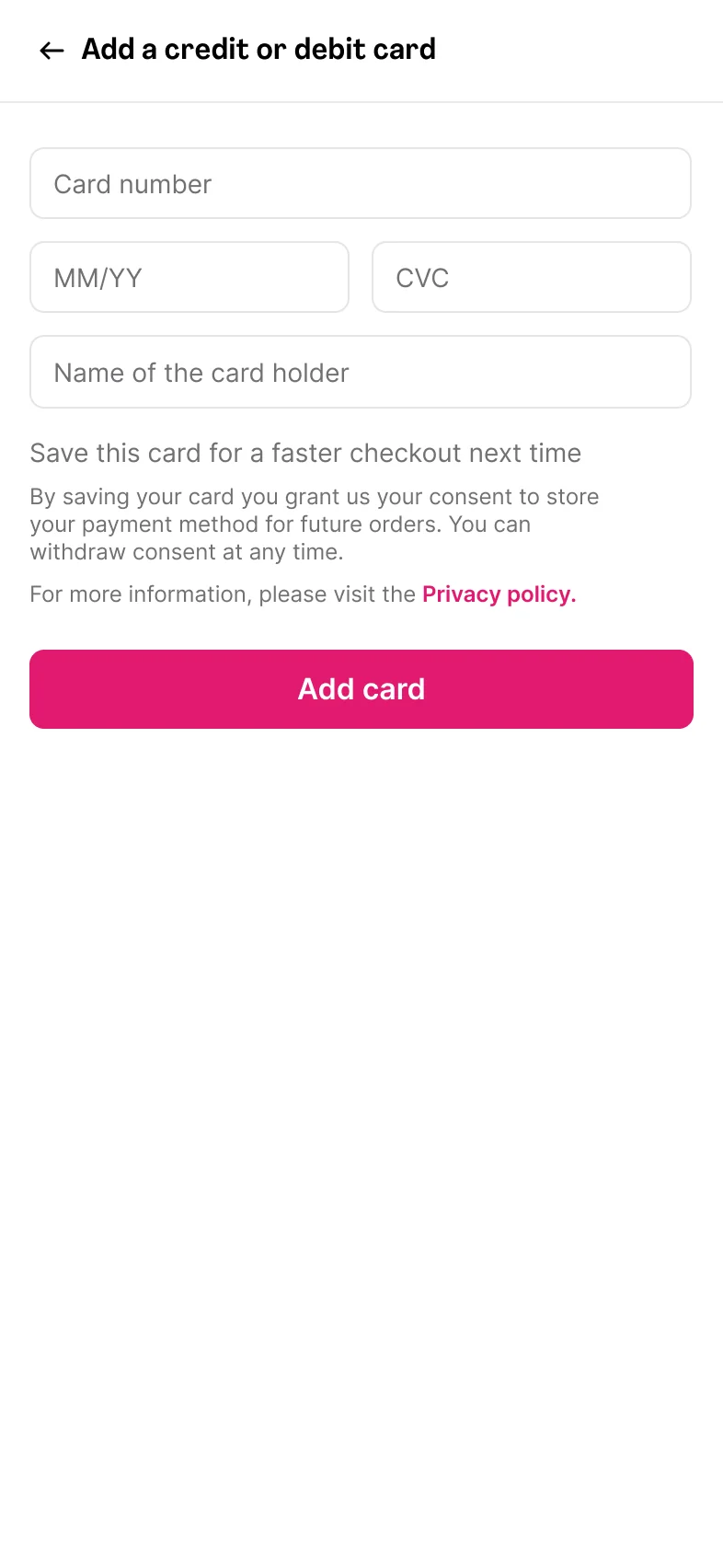 foodpanda card form