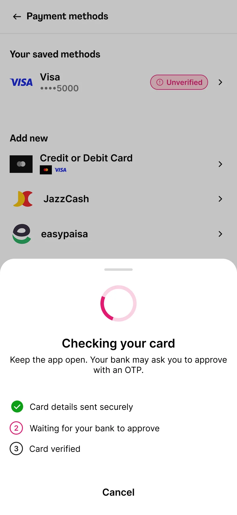 Checking your card with the bank, three steps
