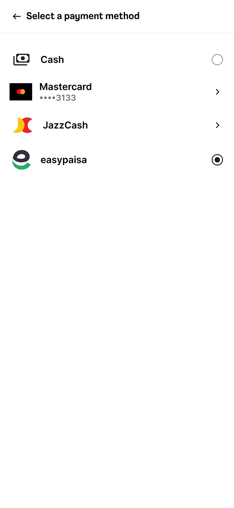 Checkout payment picker today, with easypaisa already ticked