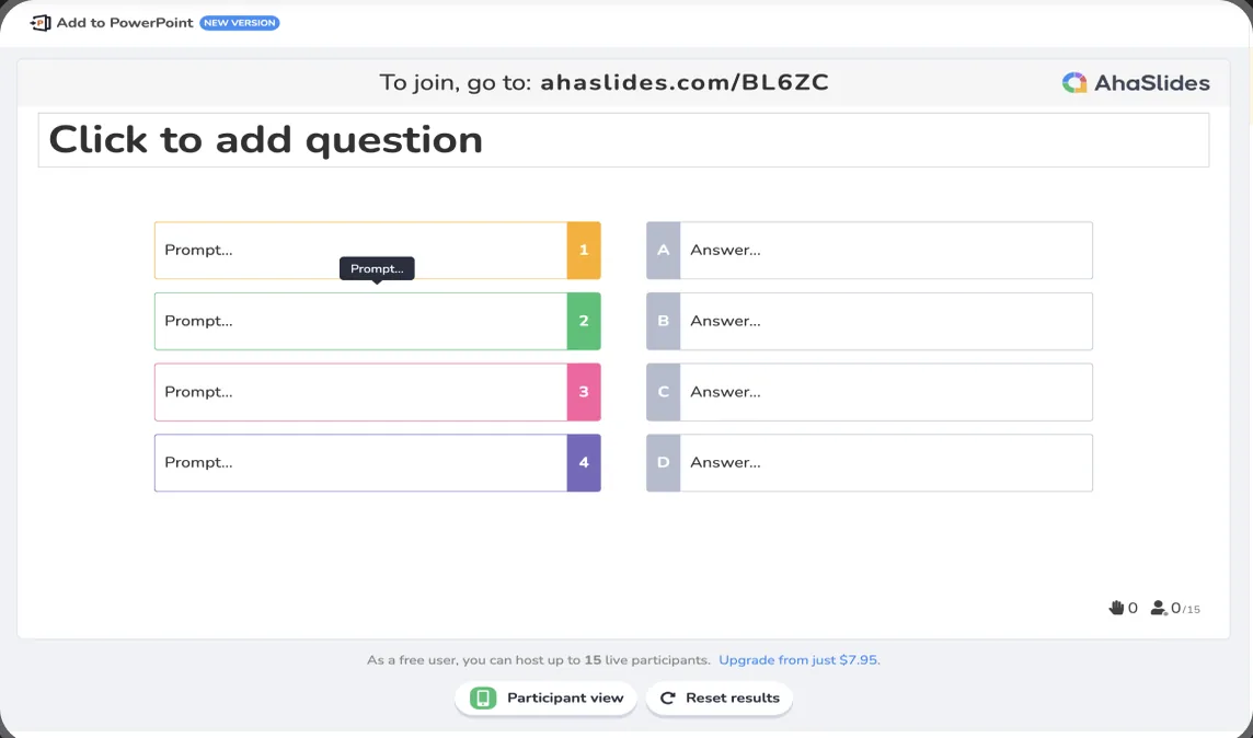 AhaSlides: a match-the-pairs question editor