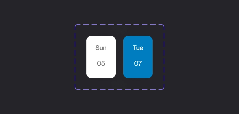 Compact date selector: Sunday 05 and Tuesday 07 selected